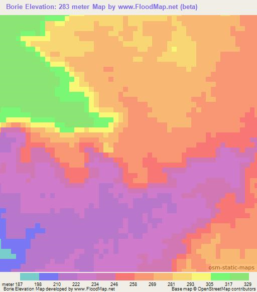 Borie,Mauritania Elevation Map