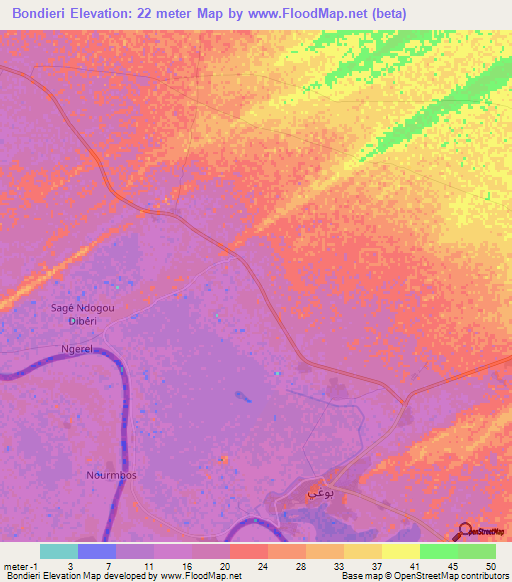 Bondieri,Mauritania Elevation Map