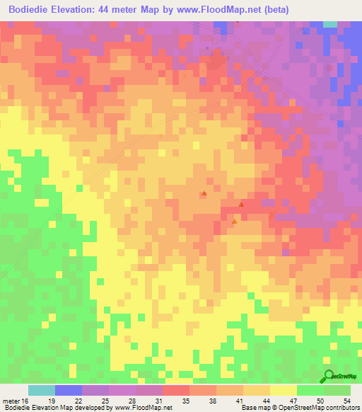 Bodiedie,Mauritania Elevation Map