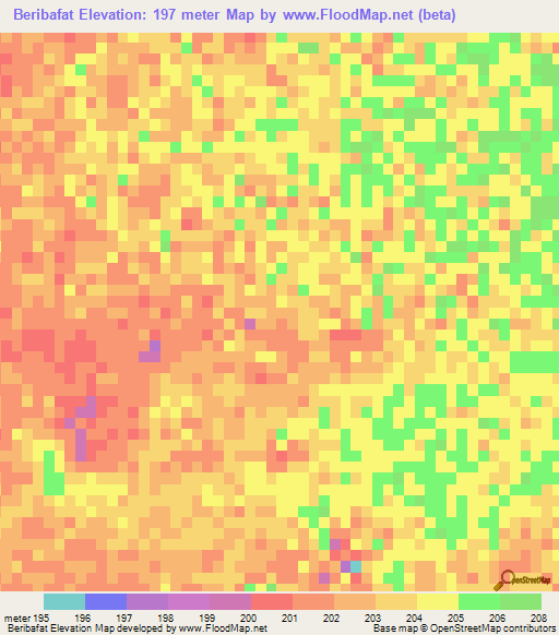 Beribafat,Mauritania Elevation Map