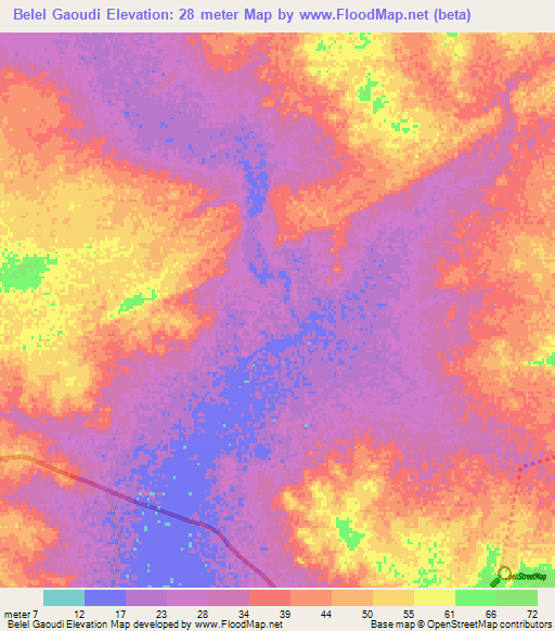 Belel Gaoudi,Mauritania Elevation Map