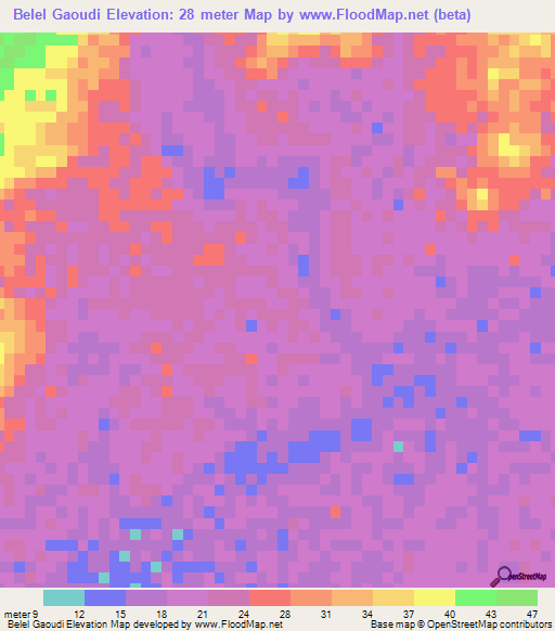 Belel Gaoudi,Mauritania Elevation Map