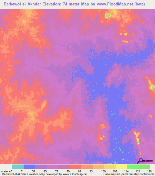 Barkewol el Akhdar,Mauritania Elevation Map