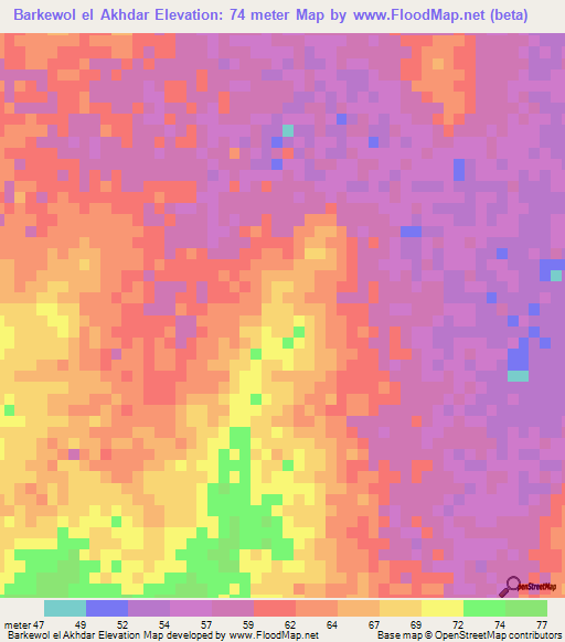 Barkewol el Akhdar,Mauritania Elevation Map