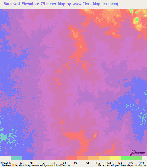 Barkewol,Mauritania Elevation Map