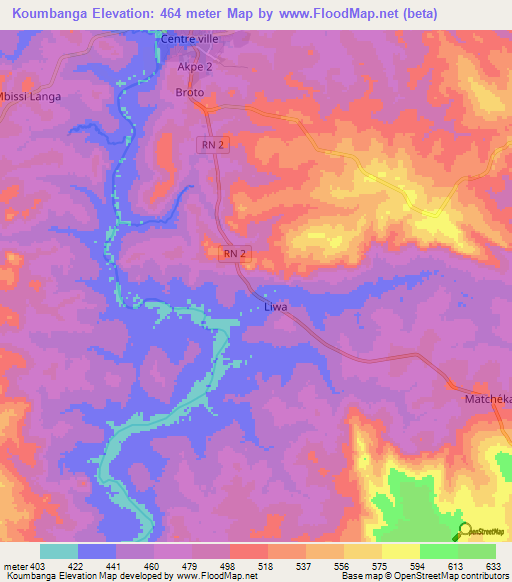 Koumbanga,Central African Republic Elevation Map