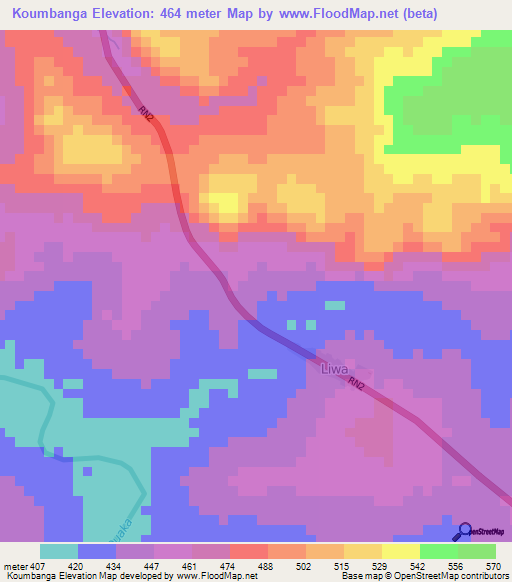Koumbanga,Central African Republic Elevation Map