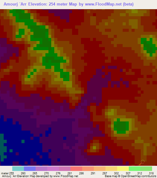 Amourj `Arr,Mauritania Elevation Map