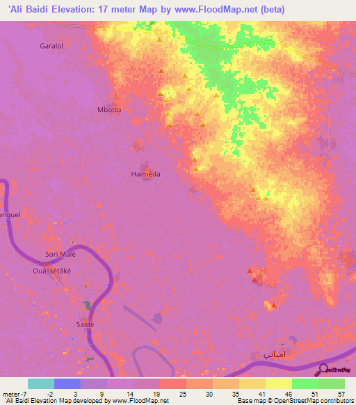 'Ali Baidi,Mauritania Elevation Map