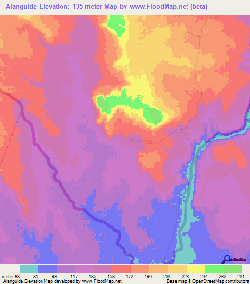 Alanguide,Mauritania Elevation Map