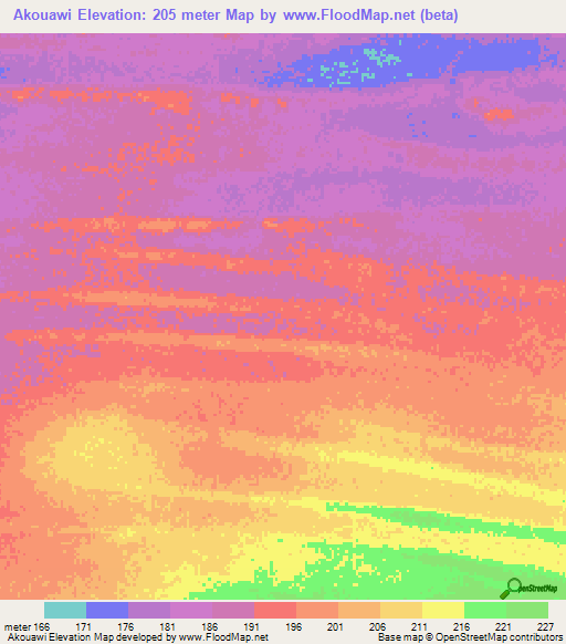 Akouawi,Mauritania Elevation Map
