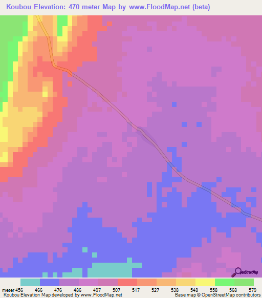 Koubou,Central African Republic Elevation Map