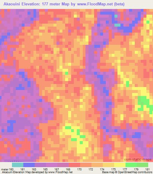 Akaouini,Mauritania Elevation Map