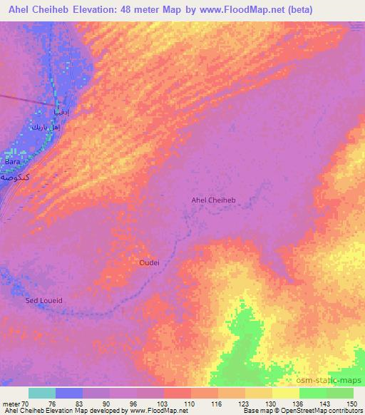 Ahel Cheiheb,Mauritania Elevation Map