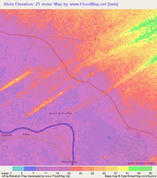 Afnia,Mauritania Elevation Map