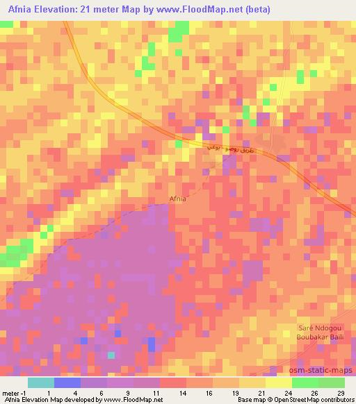 Afnia,Mauritania Elevation Map