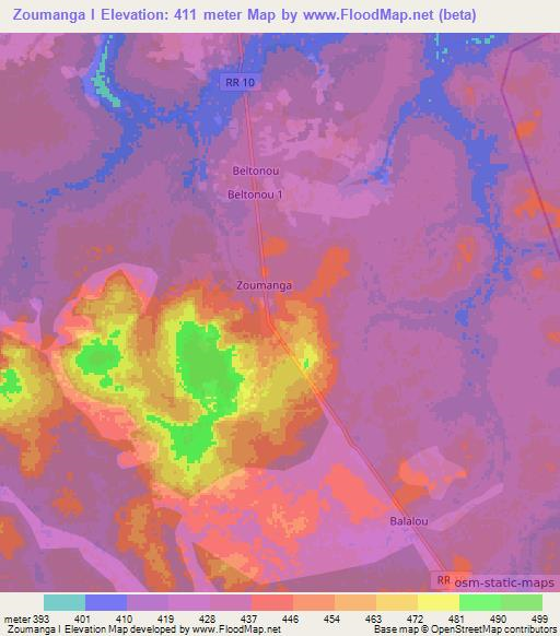 Zoumanga I,Central African Republic Elevation Map