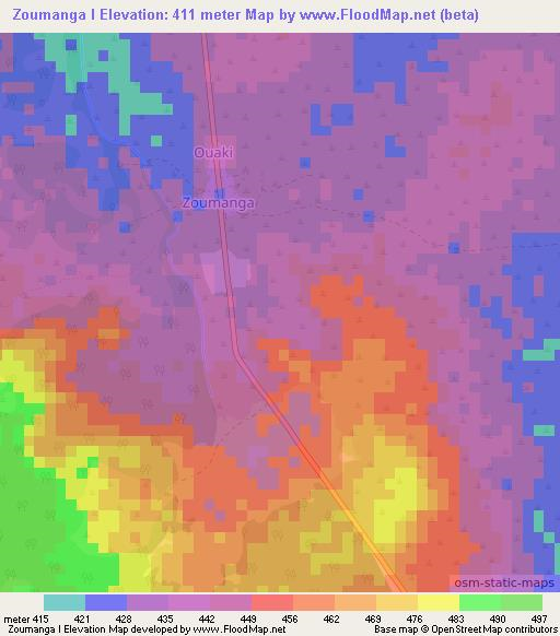 Zoumanga I,Central African Republic Elevation Map