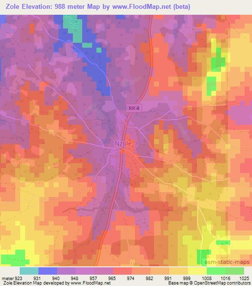 Zole,Central African Republic Elevation Map