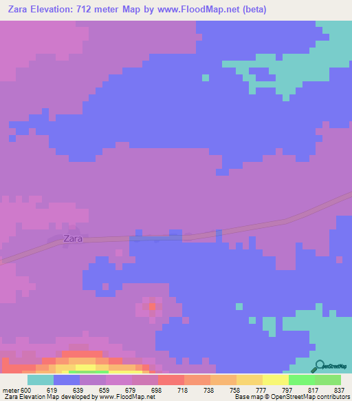 Zara,Central African Republic Elevation Map