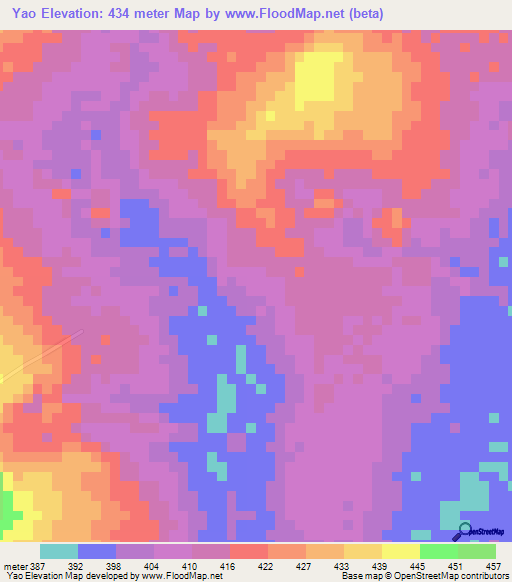 Yao,Central African Republic Elevation Map