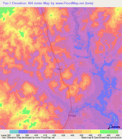 Yao I,Central African Republic Elevation Map