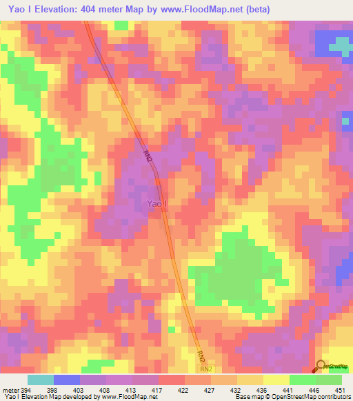 Yao I,Central African Republic Elevation Map