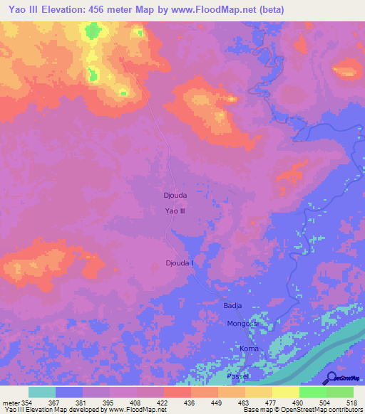 Yao III,Central African Republic Elevation Map