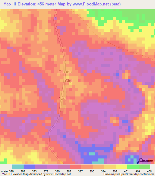 Yao III,Central African Republic Elevation Map