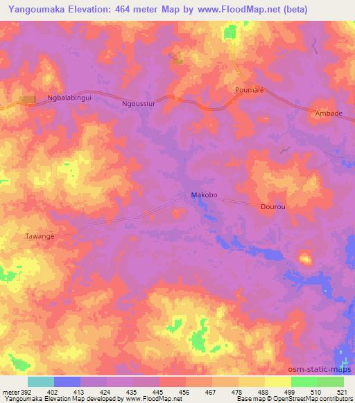 Yangoumaka,Central African Republic Elevation Map