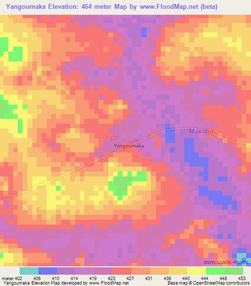 Yangoumaka,Central African Republic Elevation Map