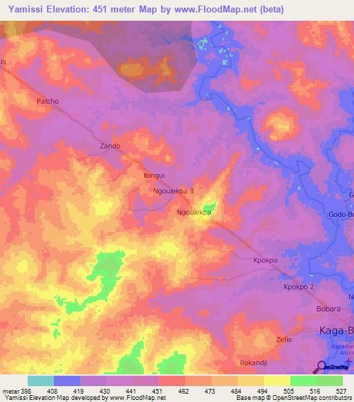 Yamissi,Central African Republic Elevation Map