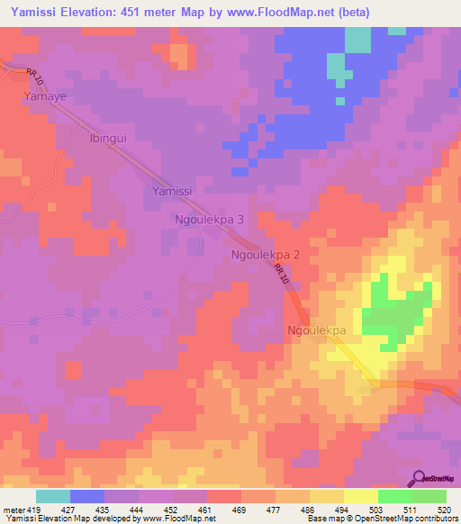 Yamissi,Central African Republic Elevation Map