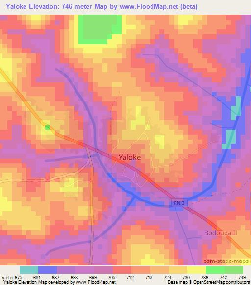 Yaloke,Central African Republic Elevation Map