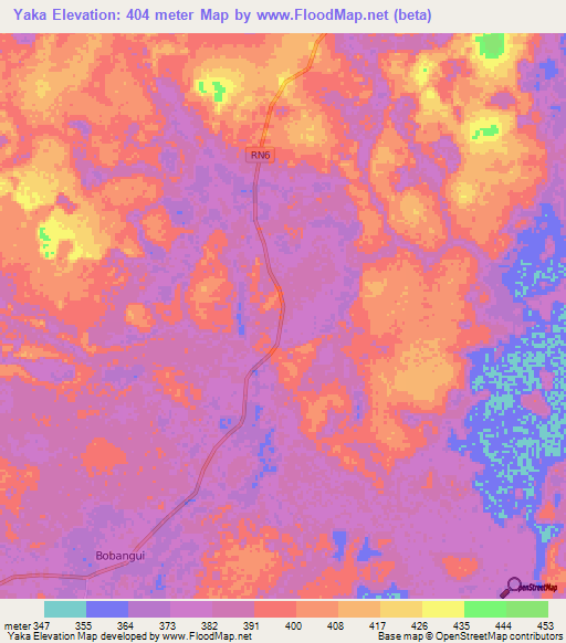 Yaka,Central African Republic Elevation Map