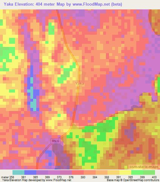 Yaka,Central African Republic Elevation Map