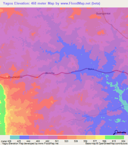 Yagou,Central African Republic Elevation Map