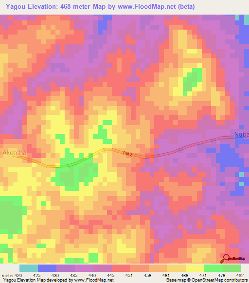 Yagou,Central African Republic Elevation Map