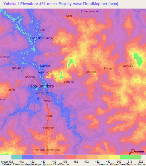 Yabaka I,Central African Republic Elevation Map