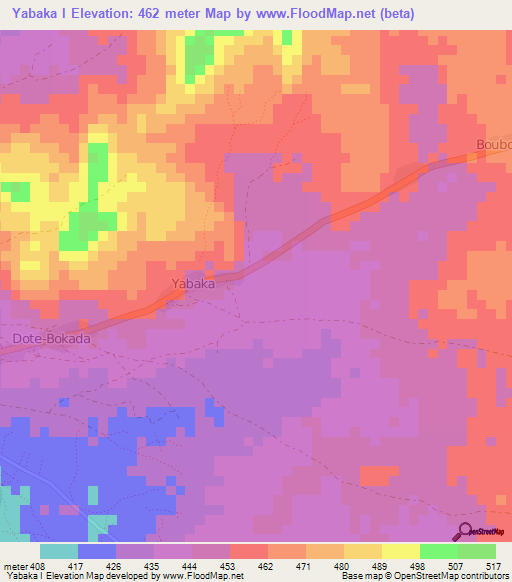 Yabaka I,Central African Republic Elevation Map
