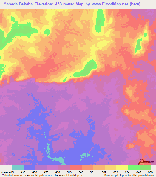 Yabada-Bakaba,Central African Republic Elevation Map