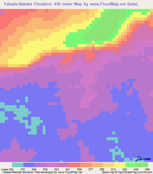 Yabada-Bakaba,Central African Republic Elevation Map