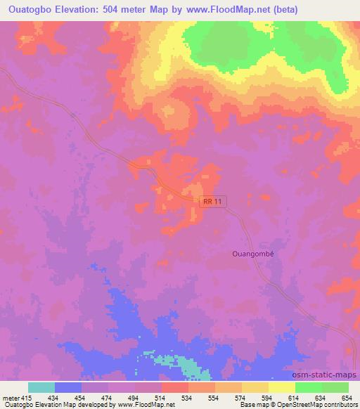 Ouatogbo,Central African Republic Elevation Map