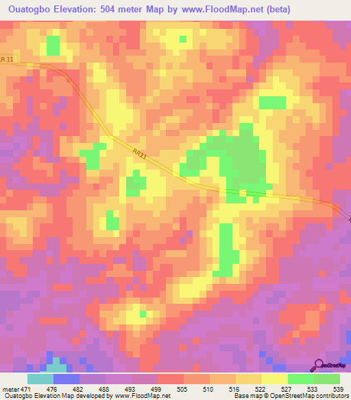 Ouatogbo,Central African Republic Elevation Map