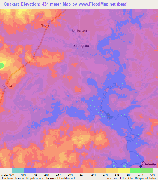 Ouakara,Central African Republic Elevation Map
