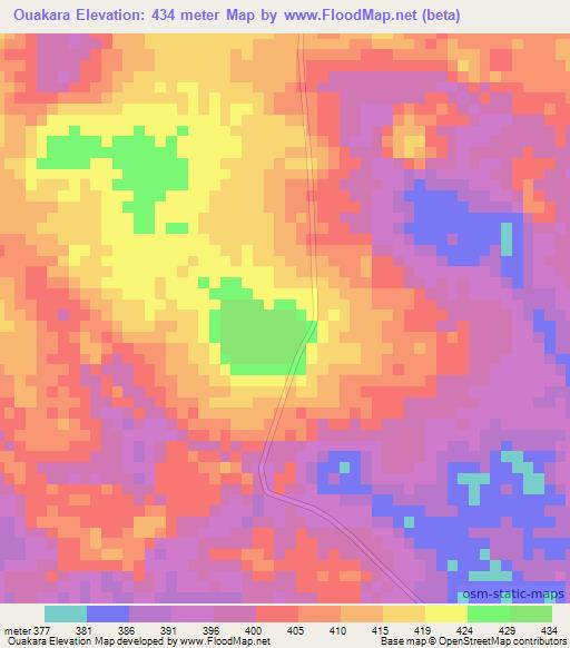 Ouakara,Central African Republic Elevation Map