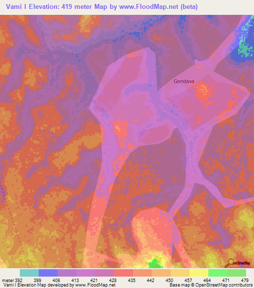 Vami I,Central African Republic Elevation Map