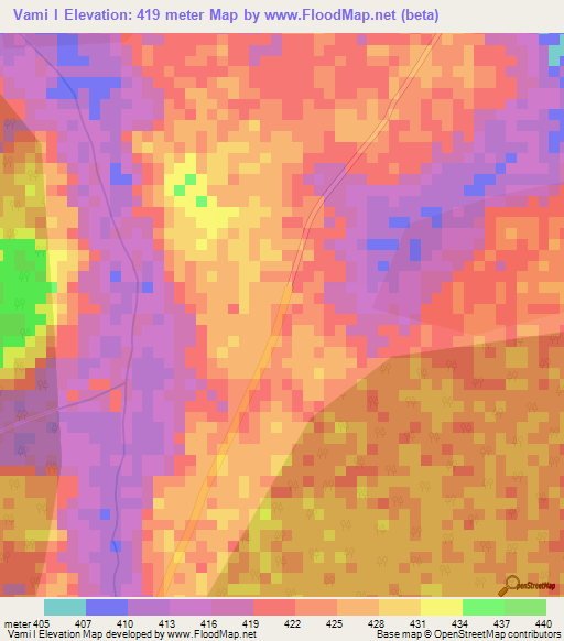 Vami I,Central African Republic Elevation Map