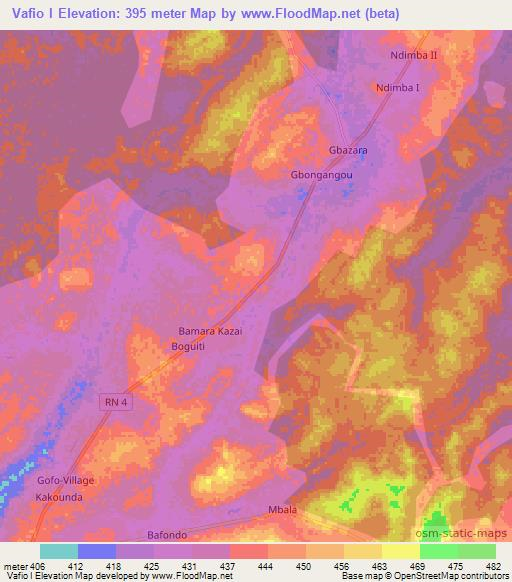 Vafio I,Central African Republic Elevation Map