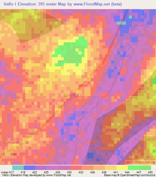 Vafio I,Central African Republic Elevation Map